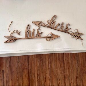 wedding his and hers wooden arrow signs
